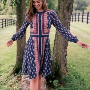 Elegant Blue and Pink Patterned Dress